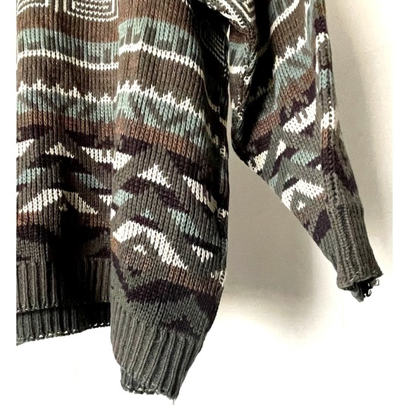 Vintage Tip Top Tailors Brown Teal Long Sleeve Aztec Fair Isle Men's Sweater M - Picture 8 of 10